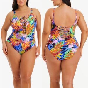 Bleu Rod Beattie Vibrant Lace-Up One Piece Swimsuit